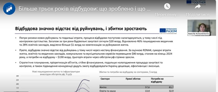 Участь у вебінарі “Більше трьох років відбудови: що зроблено і що буде далі?”